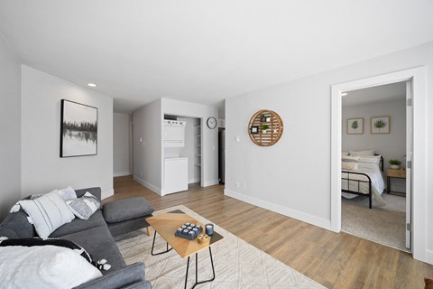 a living room with a couch and a coffee table